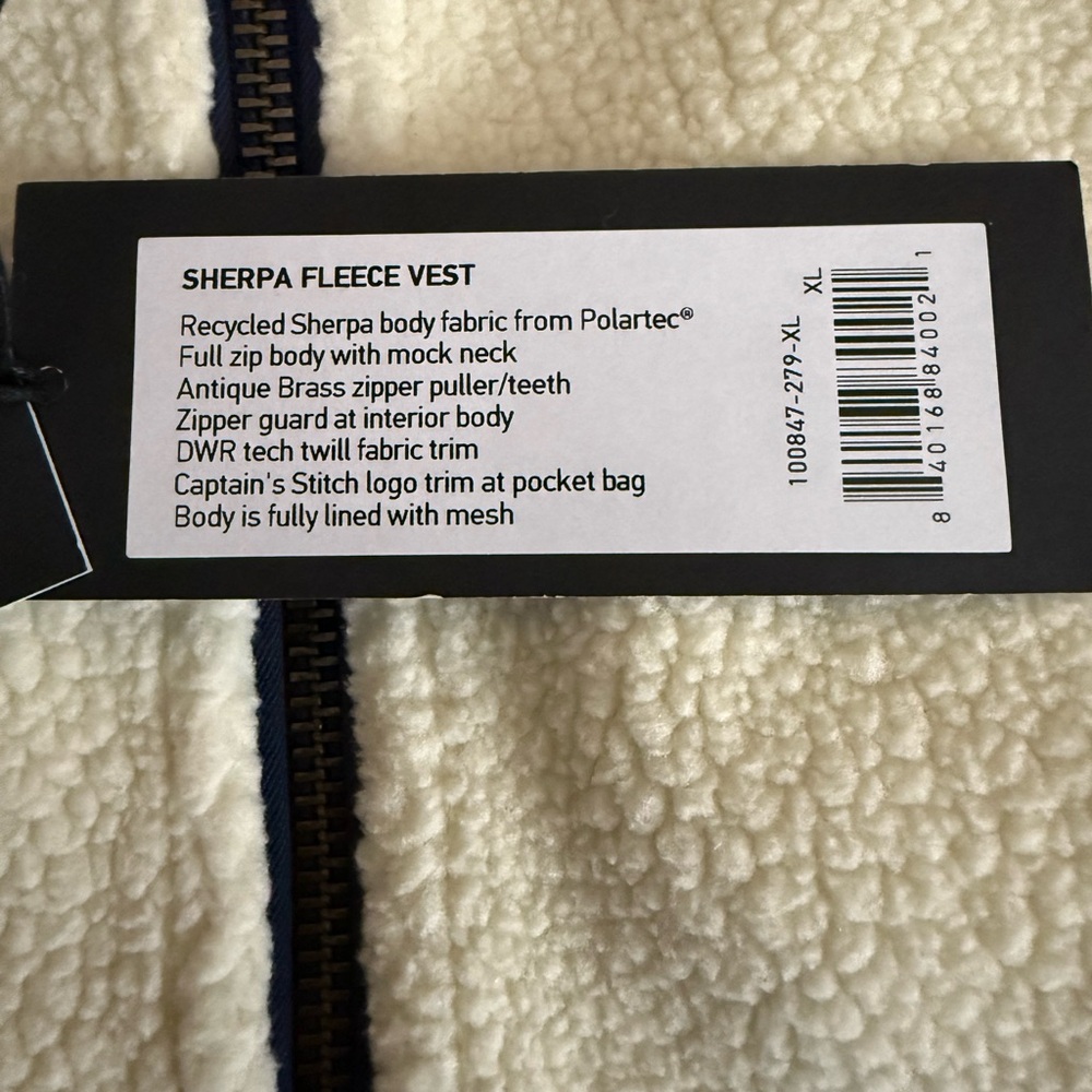 NWT Rhone Men's Cream and Navy blue Sherpa fleeceVest polartec xl - Picture 3 of 8